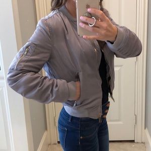 Silver grey puffer bomber jacket coat Small